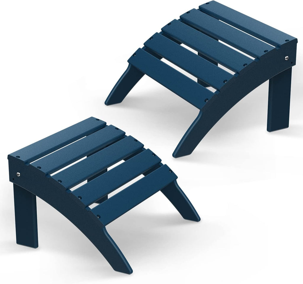 BRIOPAWS Adirondack Ottomans | Folding | Set of 2 | HDPE Plastic | Blue Outdoor Foot Rest | All Weather | Patio Footrest for Adirondack Chair | Foot Stool for Deck Porch | 19.7W x 18.5L x 13H Inch