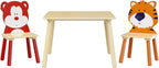3 Pieces Toddler Table and Chair Set, Tiger & Bear Pattern Solid Wood Legs Heavy Duty Boys and Girls Activity Play Table and 2 Chairs Furniture for Playroom Daycare Kindergarten