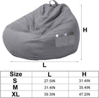 Bean Bag Chair Sofa Cover Without Filler Lazy Lounger High Back Large Bean Bag Storage Chair Couch Cover with Three Side Pockets for Adults and Kids (Dark Gray, XL-39.3x47.2)