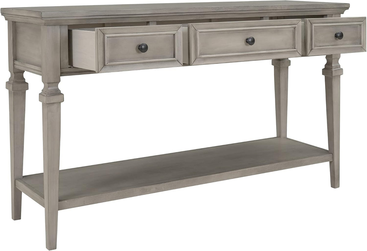 Knocbel 50" Retro Style Console Table Solid Wood Frame Sofa Table with Bottom Open Shelves and 3 Top Storage Drawers Entryway Table for Living Room, Coffee Bar, Hallway, Front Hall