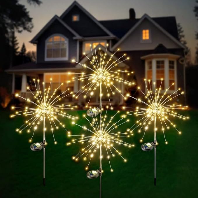 Anordsem Solar Lights Outdoor Waterproof: Garden Light Solar Powered for Yard Outside Decorations-Fireworks Lamp Led for Patio Pathway- Sparkler Stick Twinkle Gifts for Women Wife 4 Pack Warm White