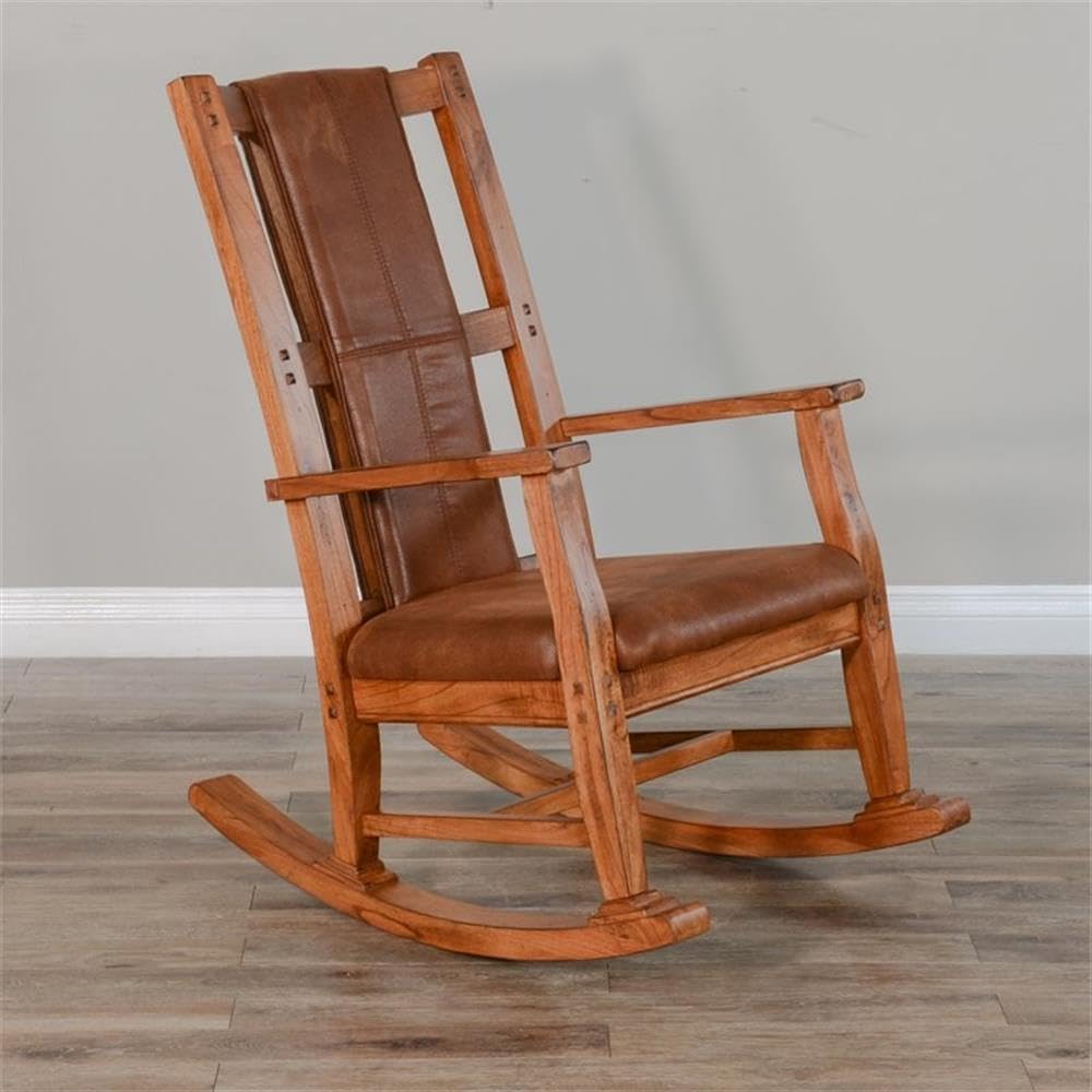 Pemberly Row Set of 2 Farmhouse Mindi Wood Rocking Chair in Rustic Oak