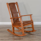 Pemberly Row Set of 2 Farmhouse Mindi Wood Rocking Chair in Rustic Oak