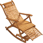 Bamboo Rocking Chair with headrest and footrest, Foldable and Requires no Assembly, Suitable for Living Rooms, Balconies, Gardens, and Outdoors Primary Color