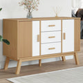 White and Brown Solid Pine Wood Sideboard with Multiple Drawers and Doors for Dining Room Living Room Hallway Storage Modern Scandinavian Design
