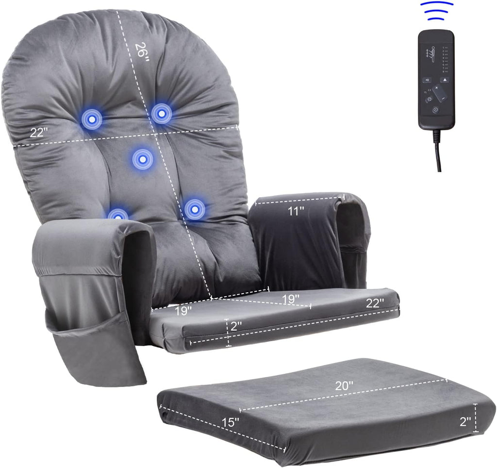 Paddie Dark Grey Massage Glider Rocker Replacement Cushions with Storage Velvet Washable Non Slip for Glider Rocking Chair, 5PCS