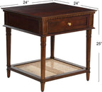 Creative Co-Op Maxwelton Solid Wood End Table with Drawer and Woven Cane Storage Shelf, Dark Chestnut and Natural