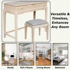 Solid Wood Vanity Table With Bench, Unfinished