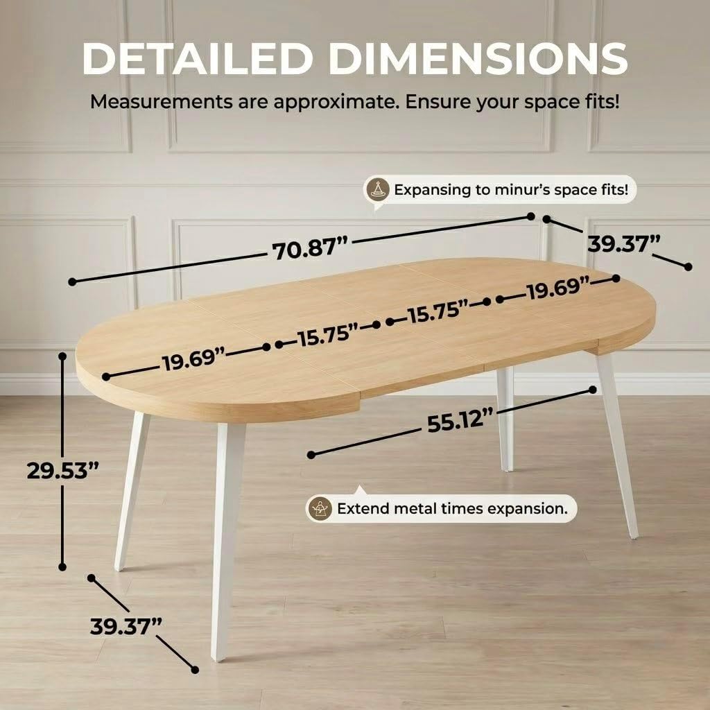 Extendable Dining Table Office Desk with Metal Legs and MDF Top, Expandable Wooden Conference Table for Home Kitchen Meeting Room, 3-Size Adjustable Modern Workstation Coffee Table in Oak Finish