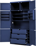 LUMISOL Tall Kitchen Pantry Cabinet with Drawers, 80.1" Freestanding Cupboard Storage Cabinet with Adjustable Shelves and Door Shelves, Kitchen Hutch with 2 Power Outlets for Dining Room, Blue