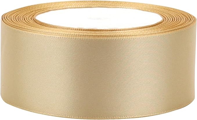 Champagne Solid Satin Ribbon 1-1/2 Inch 25 Yards Solid Polyester Fabric Ribbon for Gift Wrapping Wedding Christmas Baby Shower Birthday Party Decoration Handmade Immortal Flower Craft