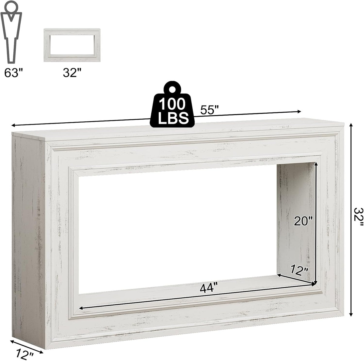 Rresyet 55" Narrow Entryway Console Table with LED Lights & Storage, White