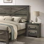 Rustic Gray 1pc Bedside Table Melamine Paper Wooden Nightstand Antique Brass Color Drop Handles,for Small Spaces