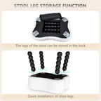 White Ottoman, Small Footrest with Storage Space, Unique Shaped Ottoman with Wood Legs，Faux Teddy Fur(Bone-White)