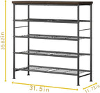 Shoe Rack Organizer 5 Tier for Closet Entryway Free Standing Metal Storage Shoe Shelf with MDF Top Board，Black+Rustic Brown