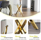 Small Side Table with Chromed Legs, Tempered Glass Square Modern End Table Sofa Table for Living Room Home Office (1, Gold, 20"×20"×22")