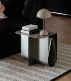Modern Stainless Steel Side Table, Minimalist Storage Coffee Table,Accent Table，Curved Design, for Living Room, Office (Silver)