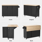 Movable Kitchen Island with Drop Leaf Height-Adjustable Shelves, Kitchen Islands with Storage with Wheels Towel Rack， for Kitchen, Dining Room, Black