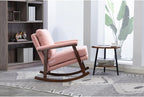 Mid Century Modern Accent Chair,Rocking Chair with Wood Frame, Upholstered Living Room Chairs, Reading Armchair for Bedroom Sunroom (Light Pink + Velvet + Cotton)