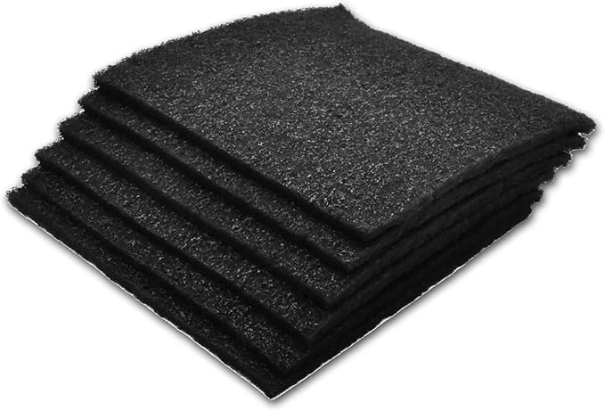 Carbon Fine Filter Media, 3/8" Thick, 12" x 12" Pads, 6 Pack, Perfect for Aquariums, Ponds or Water Gardens, Made in USA