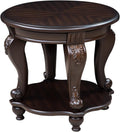 Vintage Small Round End Table 22" Wood Side Table, Antique Table Legs with Elegant Carvings, Easy Assembly,Espresso