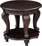 Vintage Small Round End Table 22" Wood Side Table, Antique Table Legs with Elegant Carvings, Easy Assembly,Espresso