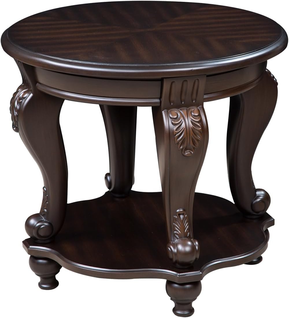 Vintage Small Round End Table 22" Wood Side Table, Antique Table Legs with Elegant Carvings, Easy Assembly,Espresso