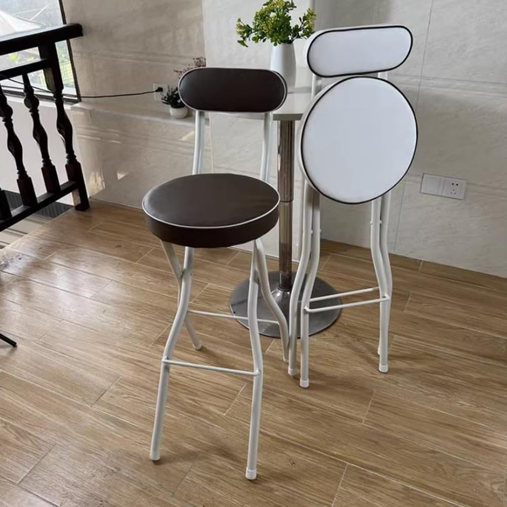 Portable Folding Stool, Non-Slip Feet, Kitchen Folding Stool with Backrest, Padded, Folding Round Stool for Adults Kitchen Garden Bathroom(Black+White,55cm/22in)
