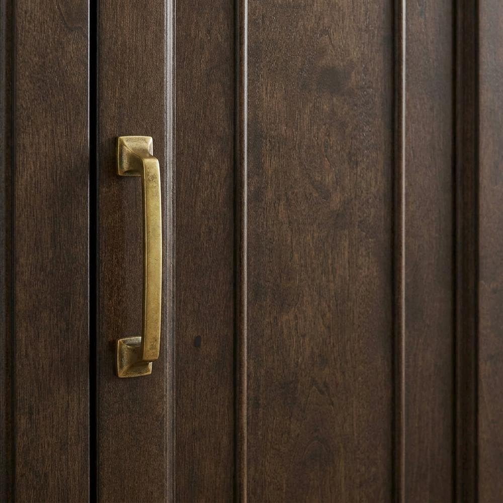 Furnifact Brown Glass Door Pantry Cabinet, Durable Construction, Anti-Tip, Secure Storage, Sleek Design, Kitchen Organization, Spacious, Easy Access