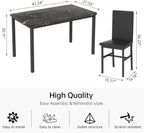 DKLGG 5-Piece Dining Table Set for 4, Faux Marble Kitchen Table Chairs Set of 4 with Upholstered Chairs, Modern Dining Room Table Set for Small Spaces (Black+Black)