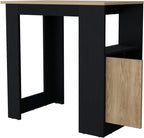 Kitchen Island with Door and Open Storage, Black/Natural Oak | Melamine kitchen island with door and open storage for organized kitchen access