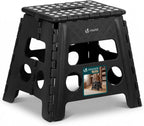 VOUNOT® Folding Step Stool, Portable Stepping Stool with Carrying Handle, Anti-Slip Folding Stool for Bathroom, Garden, Camping, Home, 37 x 30 x 32.5 cm, Black