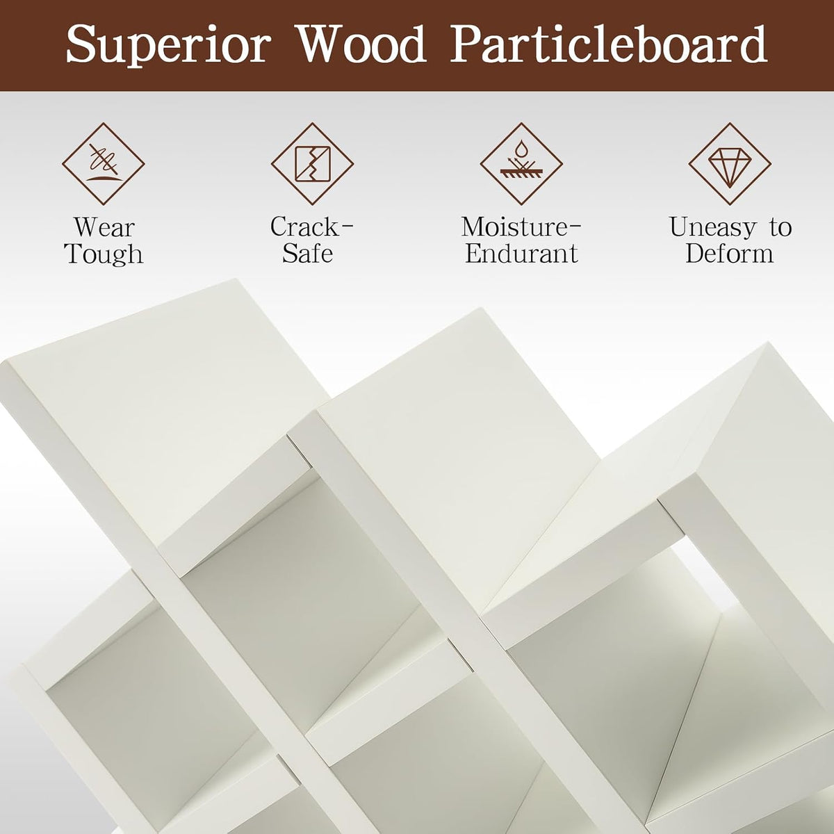 10 Grids Wooden Wine Rack – Wall Mounted or Countertop Storage, Diamond Lattice Design for 10 Bottles, Space-Saving Horizontal Storage, White