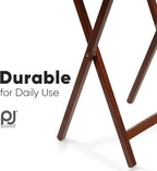 PJ Wood - 5-Piece Wooden Folding TV Tray Table Set - Honey Oak Snack Tables | Rubberwood Construction, 19.09 x 14.57 x 26 in, Folds To 3 in Thick, 40 lb Capacity, No Assembly Required
