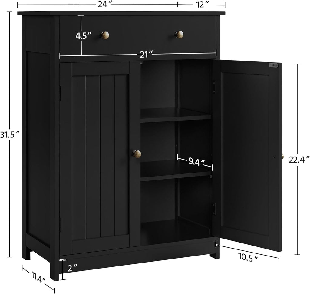 Yaheetech Bathroom Storage Cabinet with 1 Drawer and 2 Doors, Bathroom Floor Cabinet with Adjustable Shelf, Wooden Storage Units for Living Room, Entryway, Small Space, Black