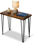 Walnut Solid Wood Side Table - 24 W 12 D Narrow End Table for Living Room, Hairpin Metal Legs, Water & Stain Resistant Finish