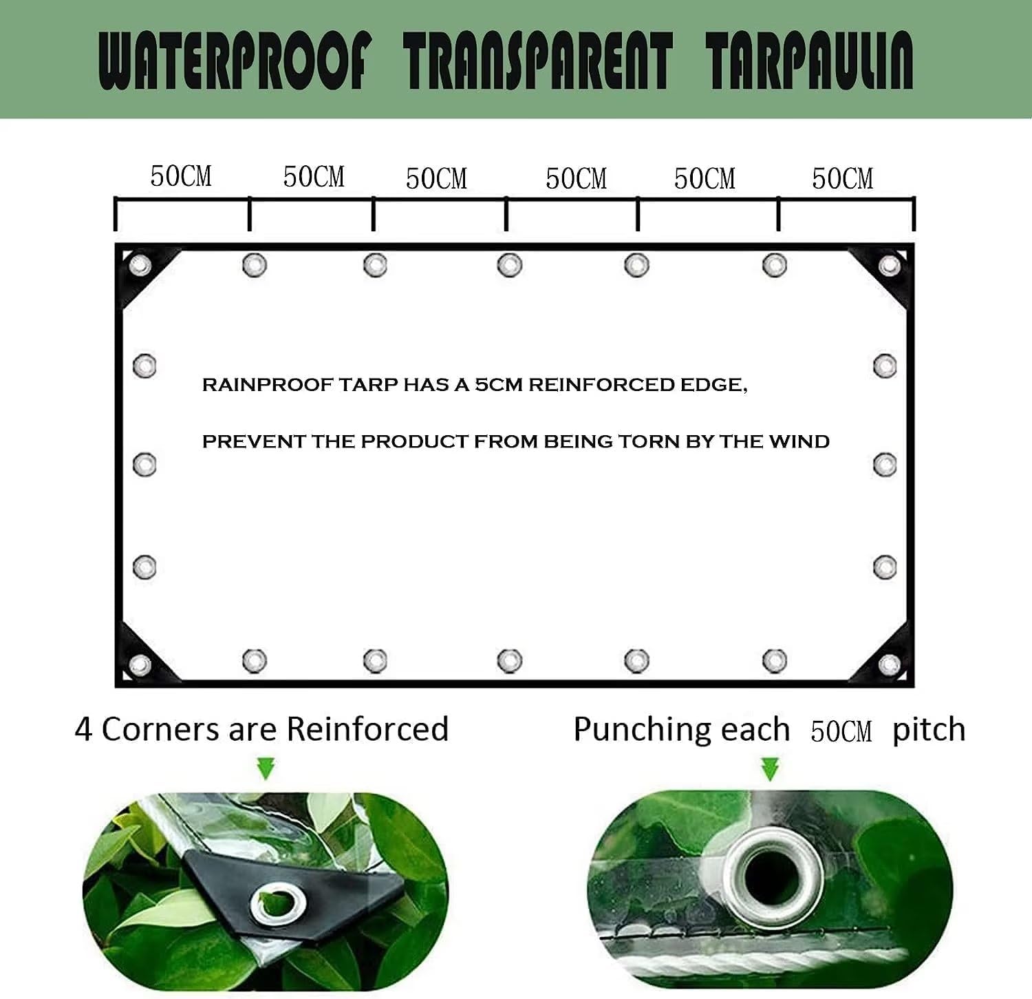 6' X 8' Clear Tarps Heavy Duty Waterproof PVC Vinyl 14 Mil Thick, Glass Tarpaulin with Metal Grommets, Protects Against Water, Tear, Cold Weather Resistan for Greenhouse Balcony Garden