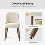 HULALA HOME Dining Chairs Set of 2, Ivory Fabric Upholstered Dining Room Chairs Set with Solid Wood Legs, Paded Back, Modern Kitchen Accent Chairs for Living Room Bedroom Reception