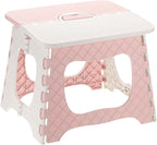 uxcell 9" Folding Step Stool for Adults 275 lbs Capacity Non-Slip Step Stool with Handle Collapsible Foot Stools, Pink Small Stepping Stool for Bathroom, Bedroom, Kitchen