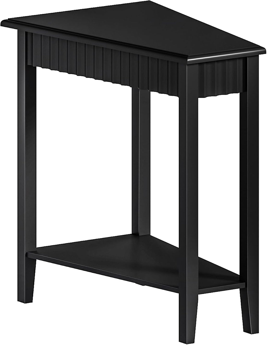 ChooChoo Wedge End Table, Narrow Triangle Side Table with 2-Tier Storage Shelf, Fluted Recliner Side Table for Corner, Living Room, Bedroom, Small Space, Black