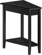 ChooChoo Wedge End Table, Narrow Triangle Side Table with 2-Tier Storage Shelf, Fluted Recliner Side Table for Corner, Living Room, Bedroom, Small Space, Black