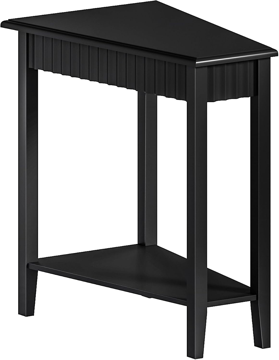 ChooChoo Wedge End Table, Narrow Triangle Side Table with 2-Tier Storage Shelf, Fluted Recliner Side Table for Corner, Living Room, Bedroom, Small Space, Black