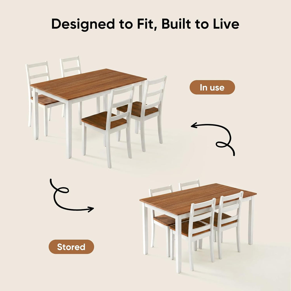 5-Piece Dining Table Set, Kitchen Table Chairs Set of 4, Space-Saving | Farmhouse Dining Table Set for 4, Kitchen Table and Chairs with for Dining Room, Small Kitchen, Apartment Dark Walnut White