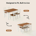5-Piece Dining Table Set, Kitchen Table Chairs Set of 4, Space-Saving | Farmhouse Dining Table Set for 4, Kitchen Table and Chairs with for Dining Room, Small Kitchen, Apartment Dark Walnut White