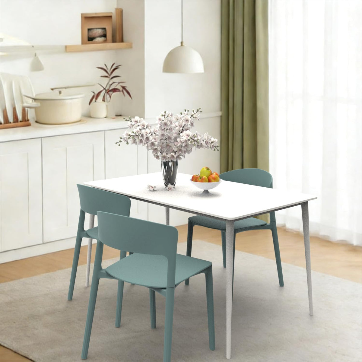 LESHI Plastic Dining Chairs,Modern Dining Chairs Quick Assembly Simple Kitchen Chairs for Indoor or Outdoor (Cyan Blue, 3 Pack)