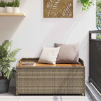 Poly Rattan Outdoor Storage Bench with Gas Spring Lid, Water-Resistant Acacia Wood Seat, Ample Space for Cushions and Tools, Grey and Brown