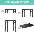 VINTEAM Camping Folding Table with Adjustable Height, Lightweight Portable Outdoor Picnic Table, BBQ Grill Side Table, Durable Aluminum Frame, MDF Desktop for Camping, Fishing, RV, Beach (Black) | Max Load 30kg MDF Surface Easy to Clean, Lightweight