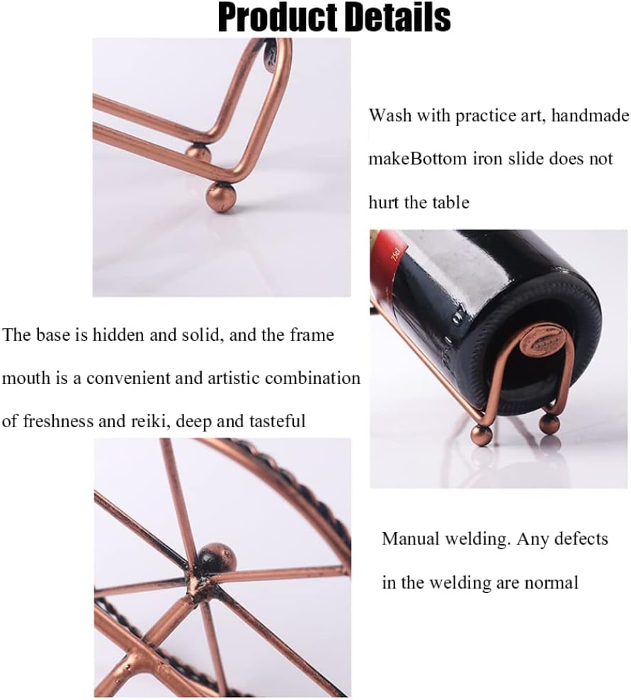 Metal Wine Rack Holder Wine Rack Iron Two Wheels Holder Shelf Decorative Tabletop Bottle Holders.