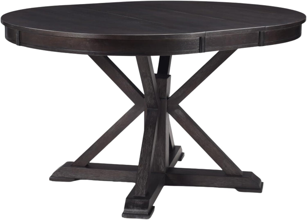 42"-54" Extendable Dining Table for 4-6 People Farmhouse Round/Oval Dining Room Table Solid Wood Kitchen Table with Cross Base (Dark Brown)