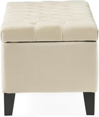 51" Storage Ottoman Bench, Foot Rest with Legs - Beige Button Tufted Storage Ottoman End of Bed with Safety Hinges, Entryway Bedroom Bench for Living, Dining Room and Hallway